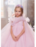 Pink Tulle Flower Girl Dress With Detachable Train